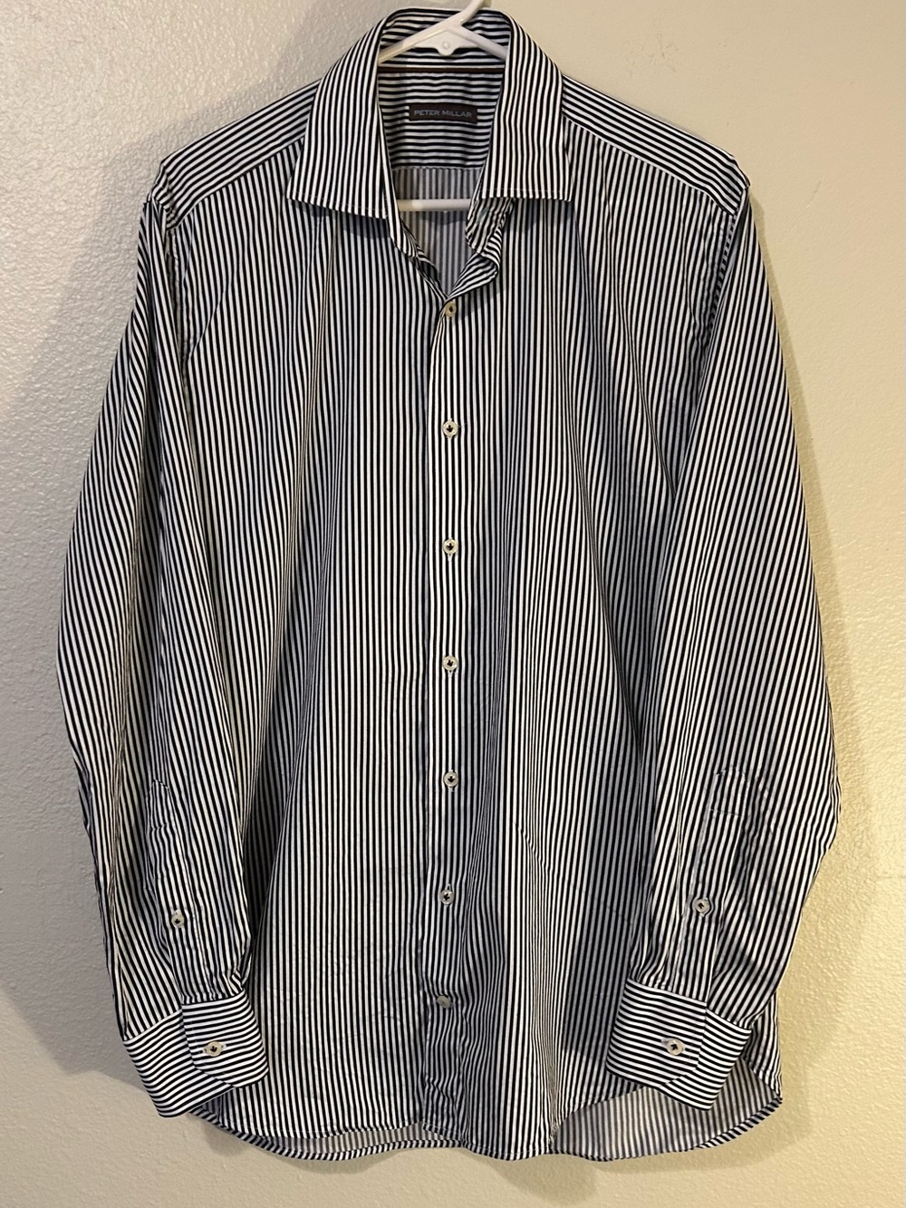 Peter Millar Men’s Vintage Black & White Striped Button Down Shirt Size Large